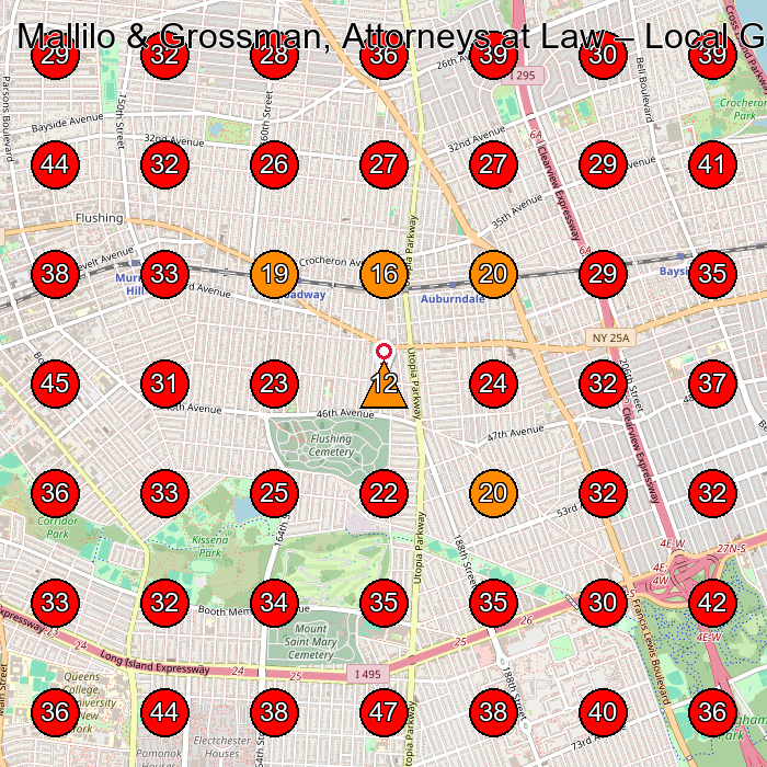 Mallilo & Grossman, Attorneys at Law GeoGrid visibility map for Personal Injury Attorney in Whitestone