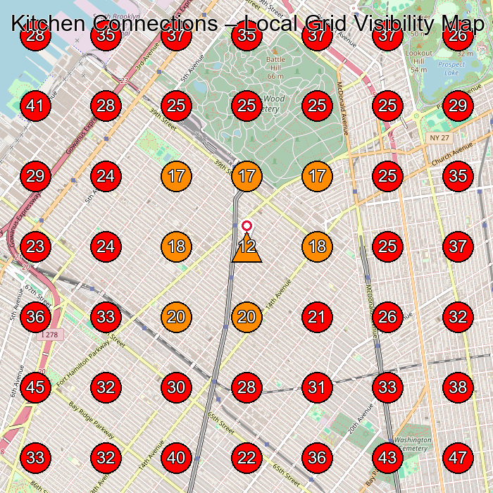 Kitchen Connections GeoGrid visibility map for Carpenter in Brooklyn