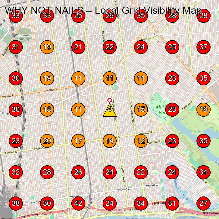 WHY NOT NAILS GeoGrid visibility map for Nail Salon in Brooklyn
