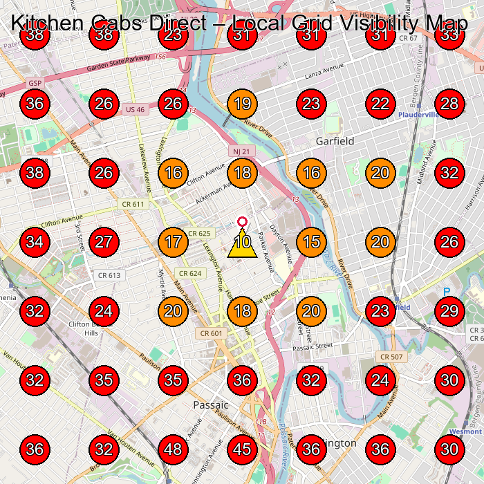 Kitchen Cabs Direct GeoGrid visibility map for Kitchen Remodeler in Saddle Brook