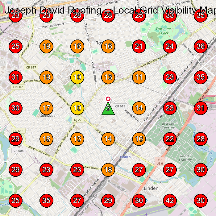 Joseph David Roofing GeoGrid visibility map for Contractor in Whitestone