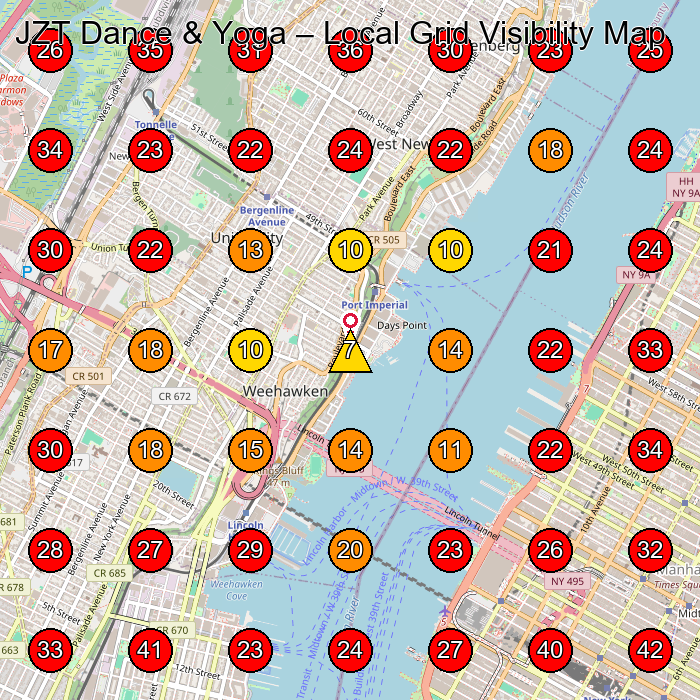 JZT Dance & Yoga GeoGrid visibility map for Physical Fitness Program in Union City