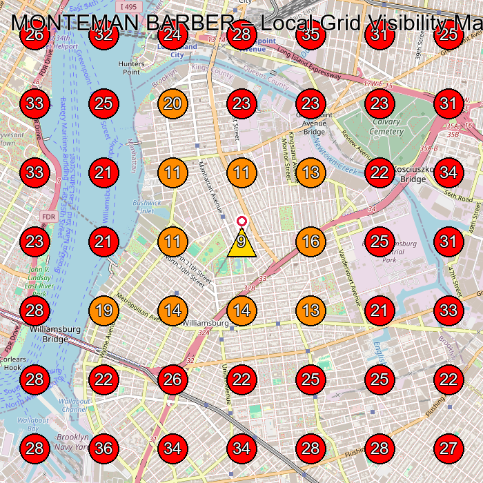 MONTEMAN BARBER GeoGrid visibility map for Barber Shop in Brooklyn