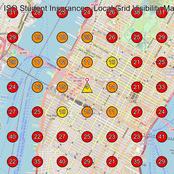 ISO Student Insurance GeoGrid visibility map for Insurance Agency in New York