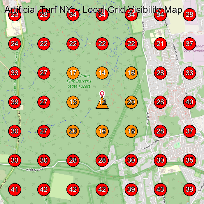 Artificial Turf NY GeoGrid visibility map for Landscaper in Rocky Point