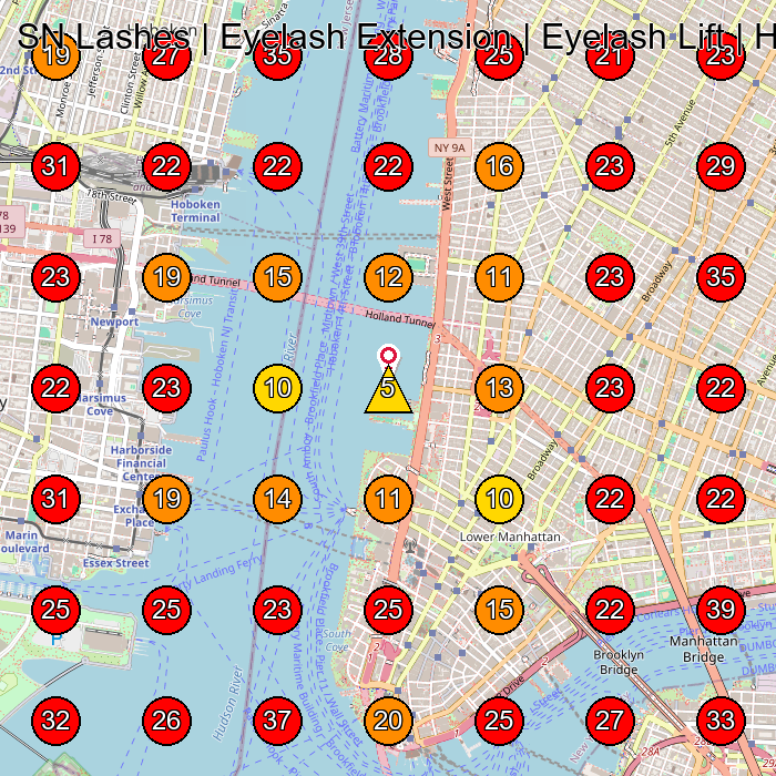 SN Lashes | Eyelash Extension | Eyelash Lift | Hard Gel Nail Art GeoGrid visibility map for Eyelash Salon in New York