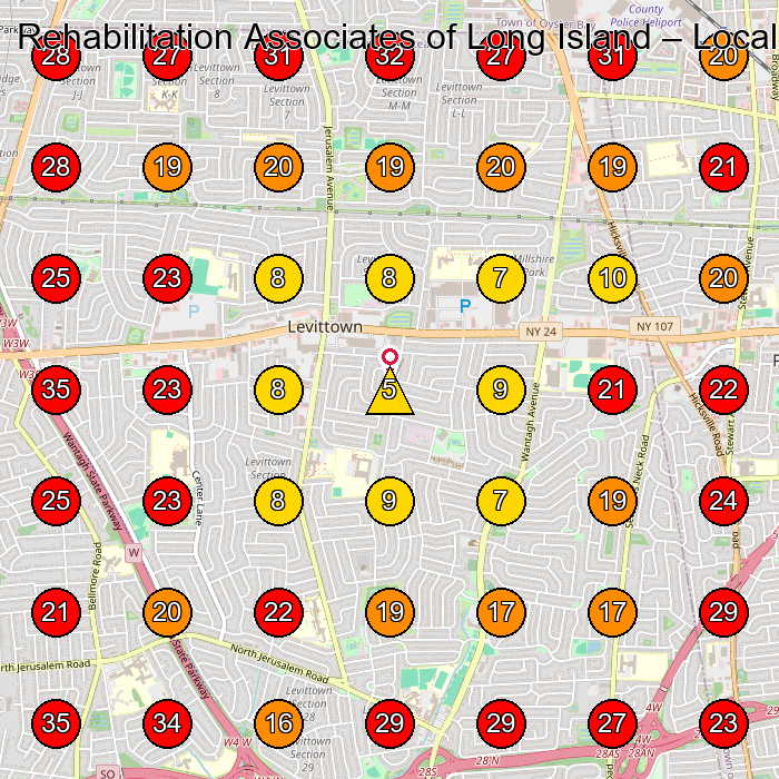 Rehabilitation Associates of Long Island GeoGrid visibility map for Physical Therapy Clinic in Bethpage
