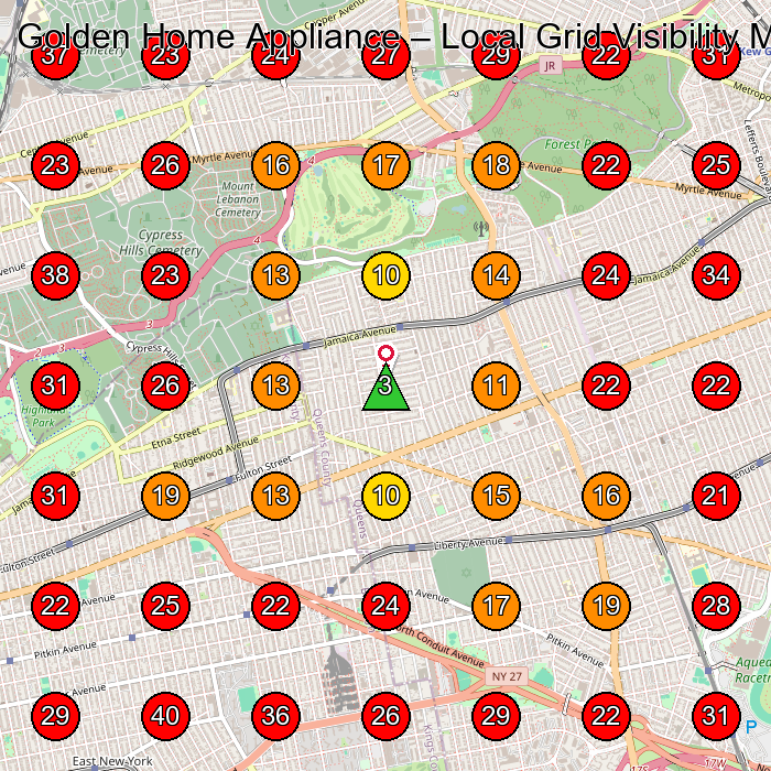Golden Home Appliance GeoGrid visibility map for Appliance Repair Service in None