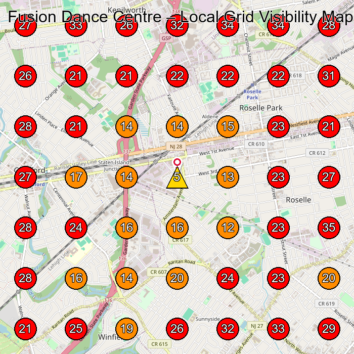 Fusion Dance Centre GeoGrid visibility map for Dance School in Elizabeth