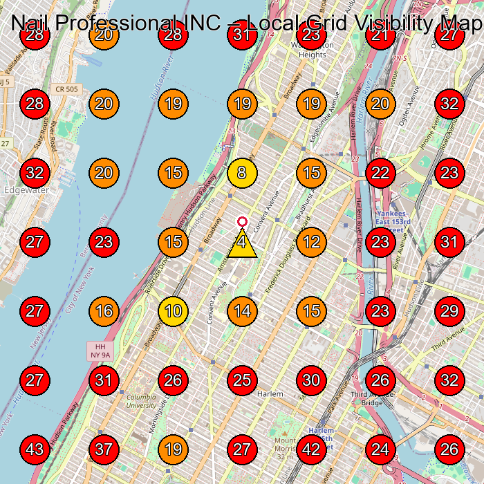 Nail Professional INC GeoGrid visibility map for Nail Salon in New York