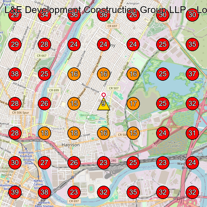 L&E Development Construction Group LLP GeoGrid visibility map for Construction Company in Newark