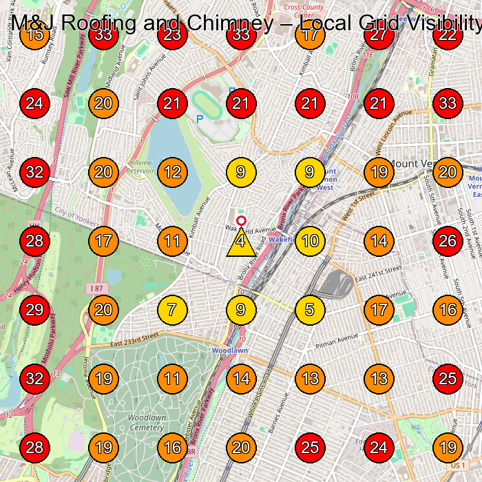 M&J Roofing and Chimney GeoGrid visibility map for Roofing Contractor in Yonkers