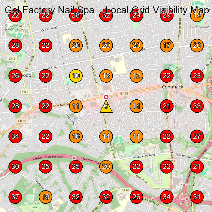 Gel Factory Nail Spa GeoGrid visibility map for Nail Salon in Commack