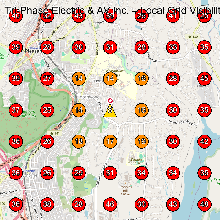 Tri-Phase Electric & AV Inc. GeoGrid visibility map for Electrician in Hawthorne