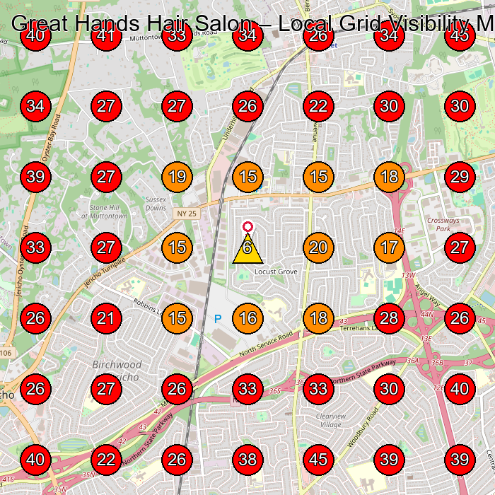 Great Hands Hair Salon GeoGrid visibility map for Hair Salon in Plainview