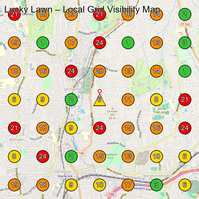 Lucky Lawn Lawn Sprinkler System Contractor GeoGrid ranking map for Stamford CT