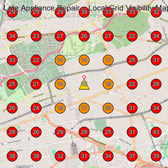 Late Appliance Repair GeoGrid visibility map for Appliance Repair Service in None