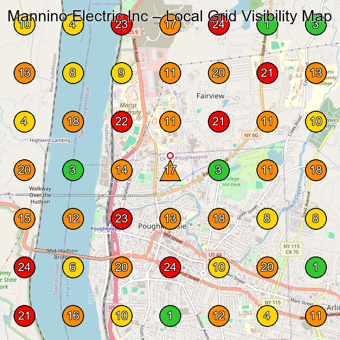 Mannino Electric Inc Electrician GeoGrid ranking map for Poughkeepsie NY