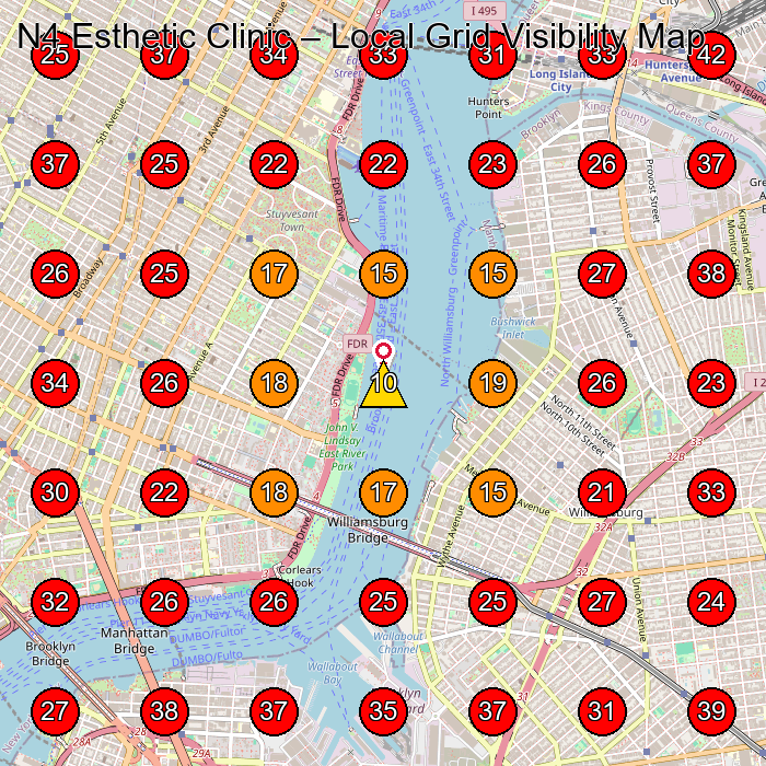 N4 Esthetic Clinic GeoGrid visibility map for Medical Spa in Brooklyn