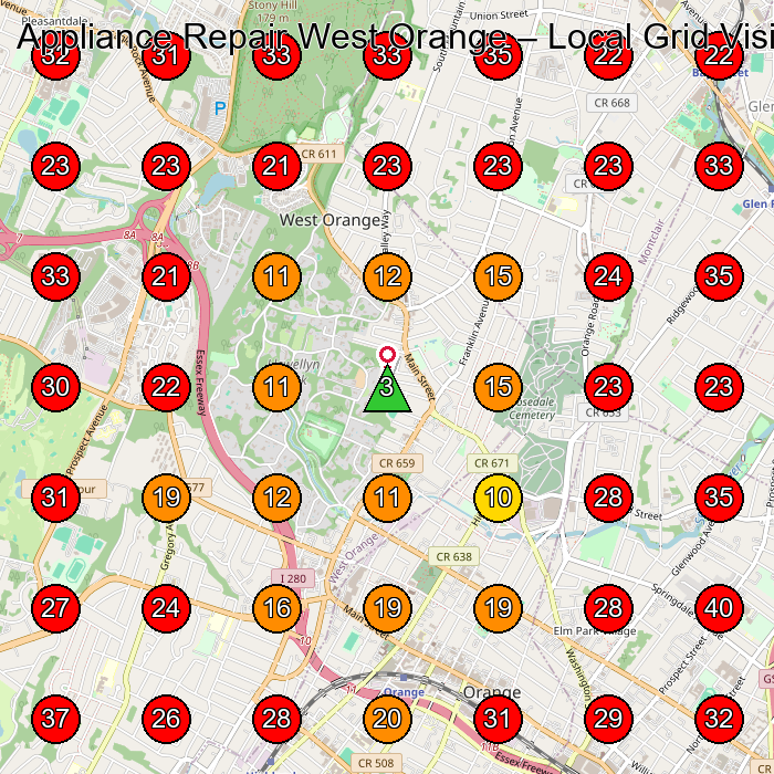 Appliance Repair West Orange GeoGrid visibility map for Appliance Repair Service in None