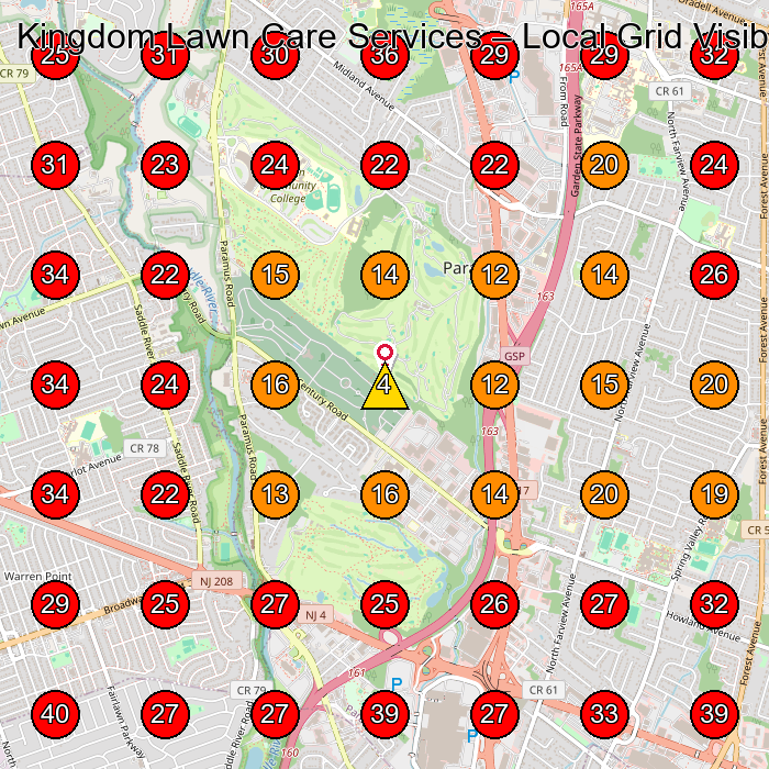 Kingdom Lawn Care Services GeoGrid visibility map for Lawn Care Service in None