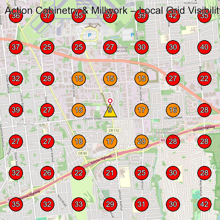 Action Cabinetry & Millwork GeoGrid visibility map for Cabinet Maker in Bohemia