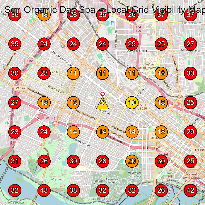 Sen Organic Day Spa GeoGrid visibility map for Spa in Ringgold