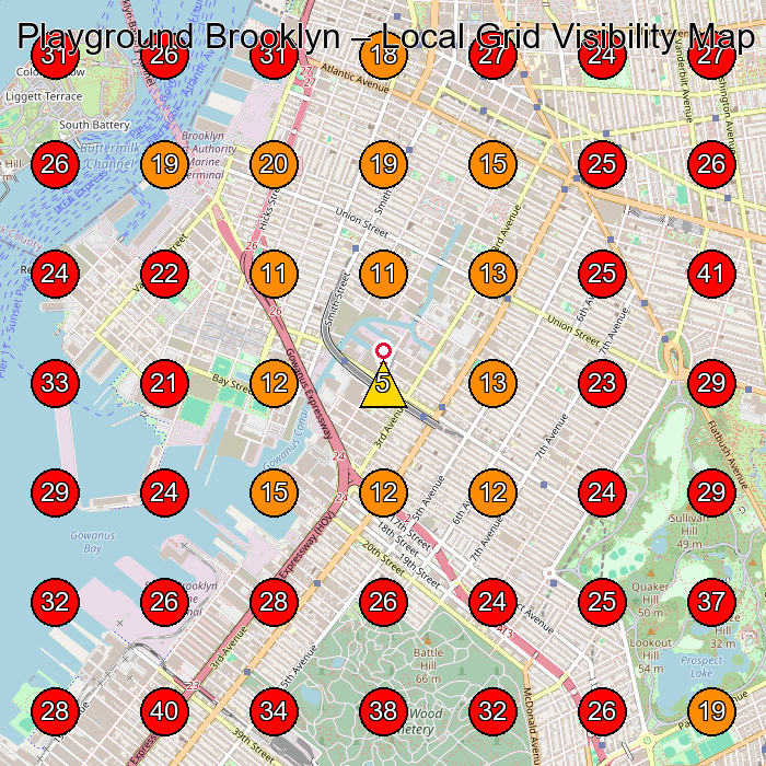 Playground Brooklyn GeoGrid visibility map for Coworking Space in Brooklyn