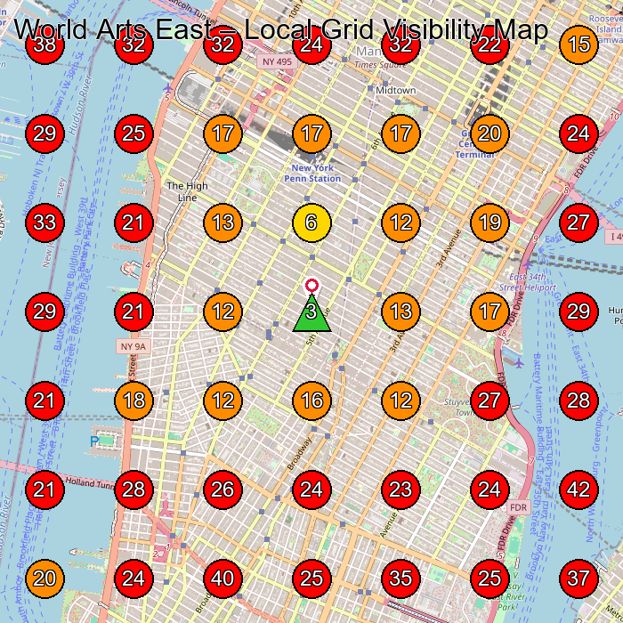 World Arts East GeoGrid visibility map for Martial Arts School in New York
