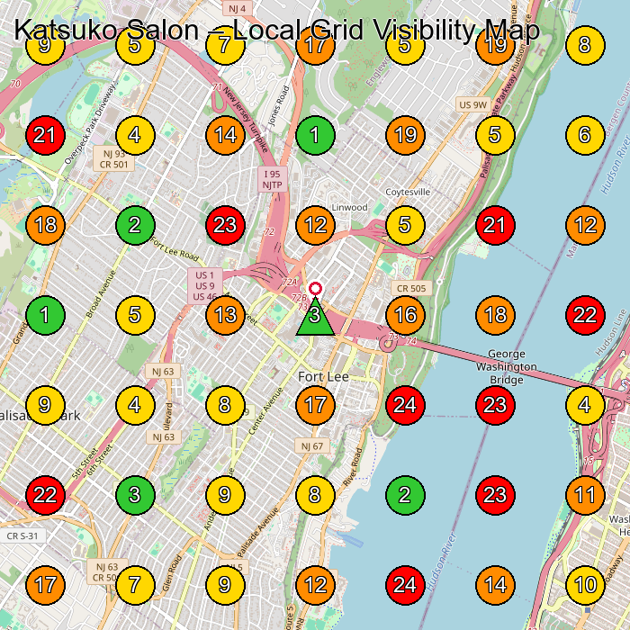 Katsuko Salon Hair Salon GeoGrid ranking map for Fort Lee NJ