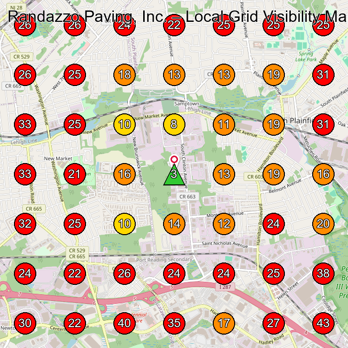Randazzo Paving, Inc. GeoGrid visibility map for Paving Contractor in Edison