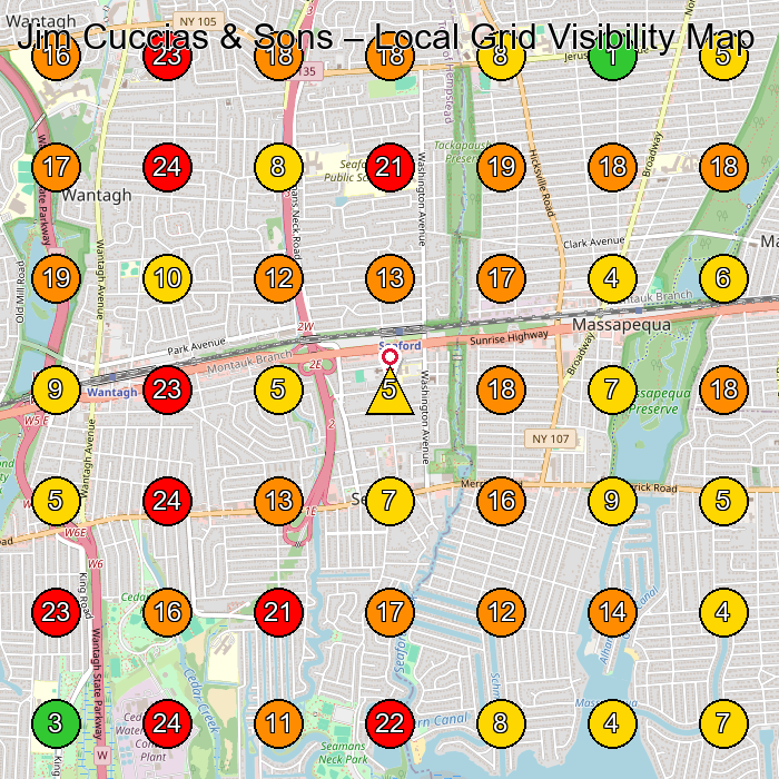 Jim Cuccias & Sons General Contractor GeoGrid ranking map for Massapequa NY
