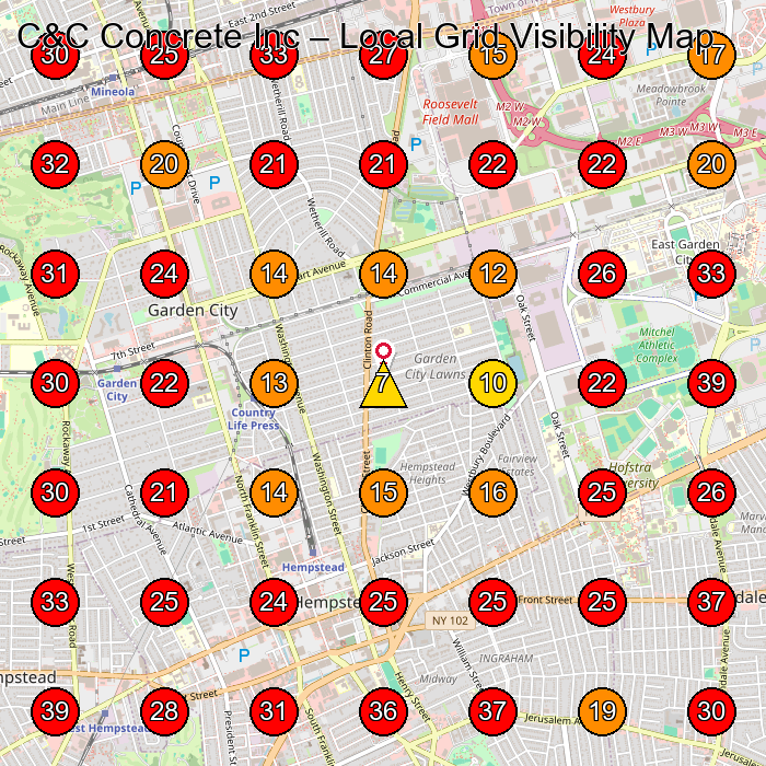 C&C Concrete Inc GeoGrid visibility map for Concrete Contractor in Mineola