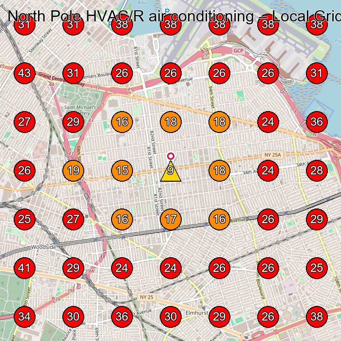 North Pole HVAC/R air conditioning GeoGrid visibility map for Air Conditioning Contractor in Queens