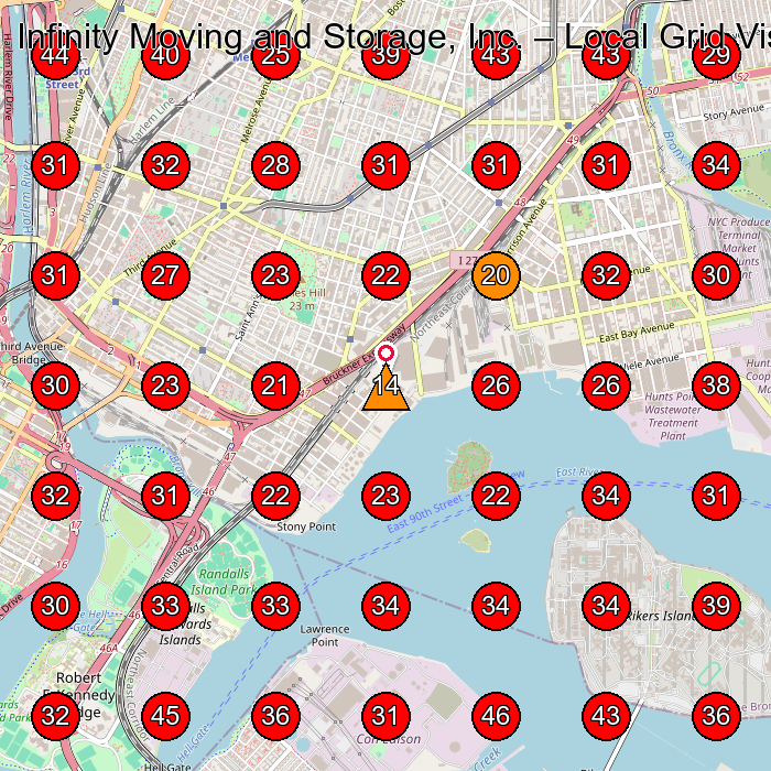 Infinity Moving and Storage, Inc. GeoGrid visibility map for Moving And Storage Service in Bronx