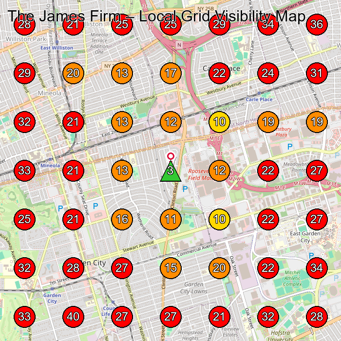 The James Firm GeoGrid visibility map for Law Firm in Uniondale