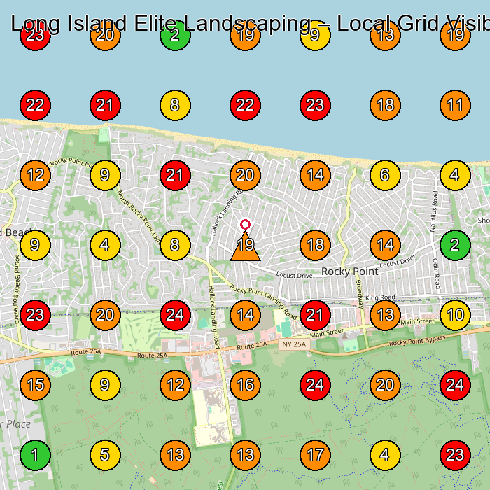 Long Island Elite Landscaping Landscaper GeoGrid ranking map for Rocky Point NY