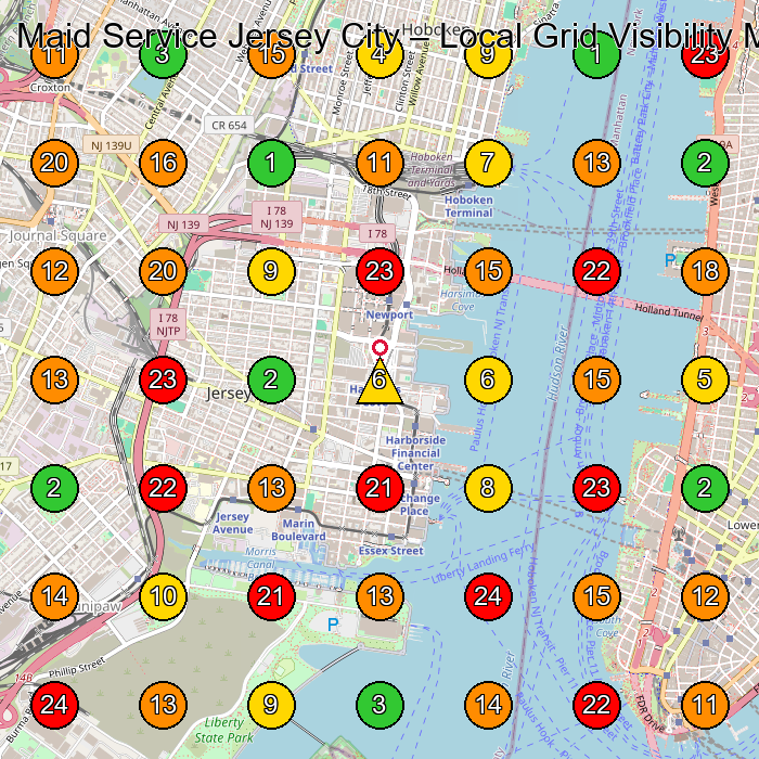 Maid Service Jersey City House Cleaning Service GeoGrid ranking map for Jersey City NJ