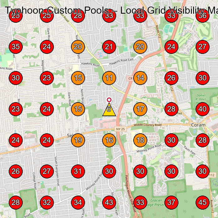 Typhoon Custom Pools GeoGrid visibility map for Swimming Pool Contractor in Coram