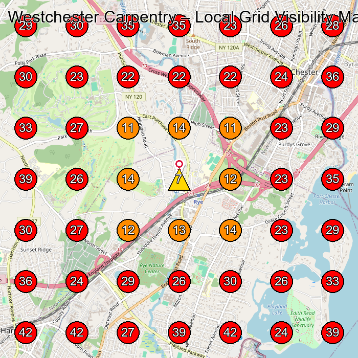 Westchester Carpentry GeoGrid visibility map for Contractor in White Plains