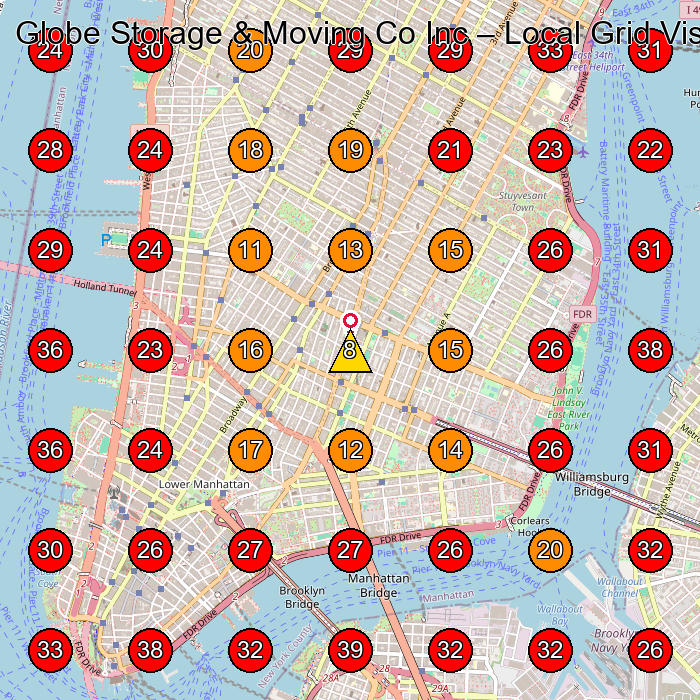 Globe Storage & Moving Co Inc GeoGrid visibility map for Moving And Storage Service in New York