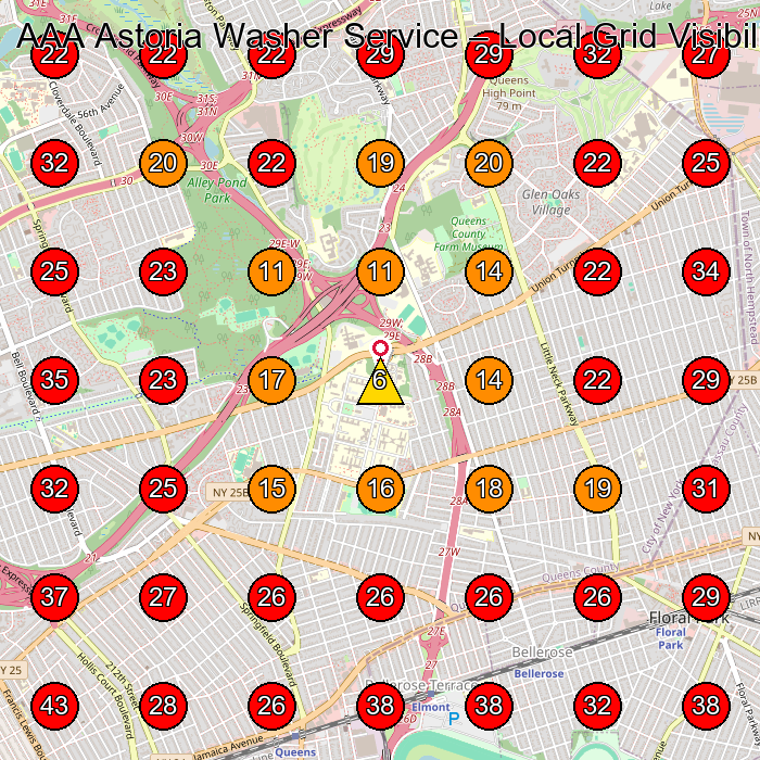 AAA Astoria Washer Service GeoGrid visibility map for Appliance Repair Service in Great Neck