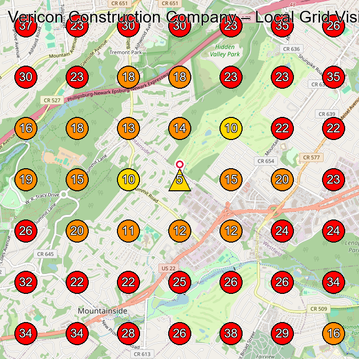 Vericon Construction Company GeoGrid visibility map for Construction Company in Warren