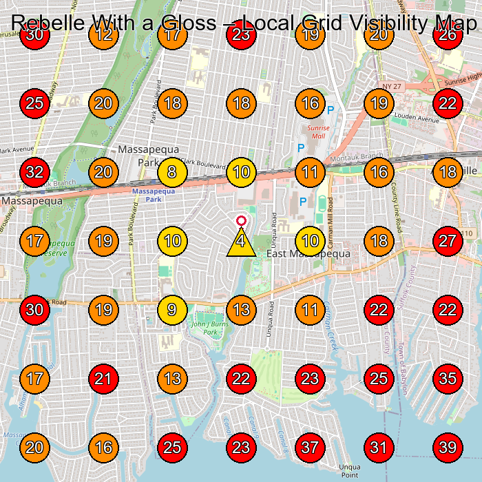 Rebelle With a Gloss GeoGrid visibility map for Permanent Make-Up Clinic in Massapequa Park