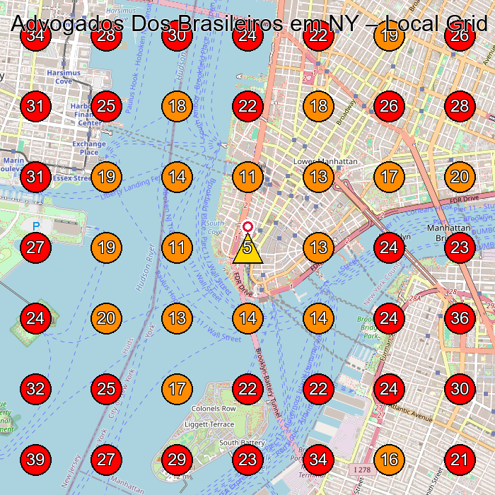 Advogados Dos Brasileiros em NY GeoGrid visibility map for Personal Injury Attorney in New York