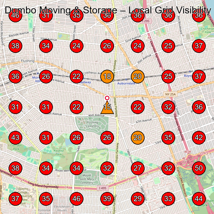 Dumbo Moving & Storage GeoGrid visibility map for Moving And Storage Service in Flushing