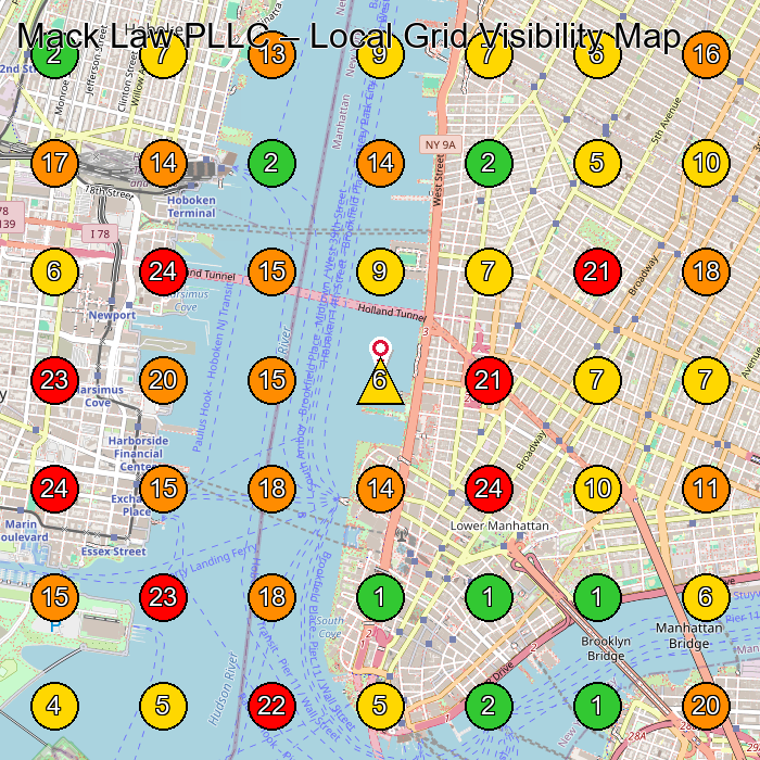 Mack Law PLLC Lawyer GeoGrid ranking map for New York NY