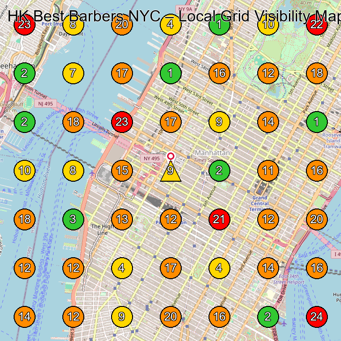 HK Best Barbers NYC Barber Shop GeoGrid ranking map for New York NY