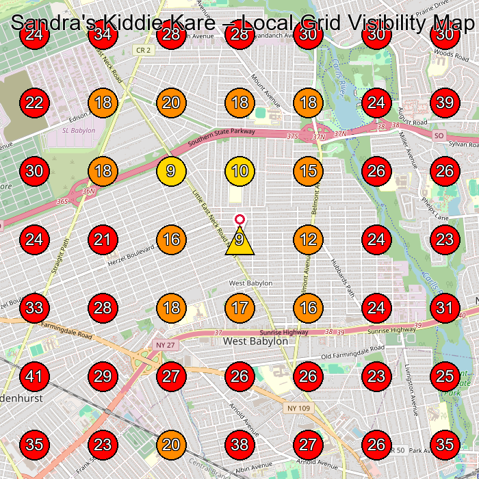 Sandra's Kiddie Kare GeoGrid visibility map for Day Care Center in North Babylon