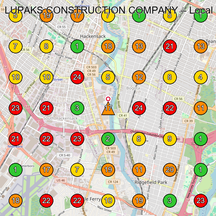 LUPAKS CONSTRUCTION COMPANY Construction Company GeoGrid ranking map for Hackensack NJ